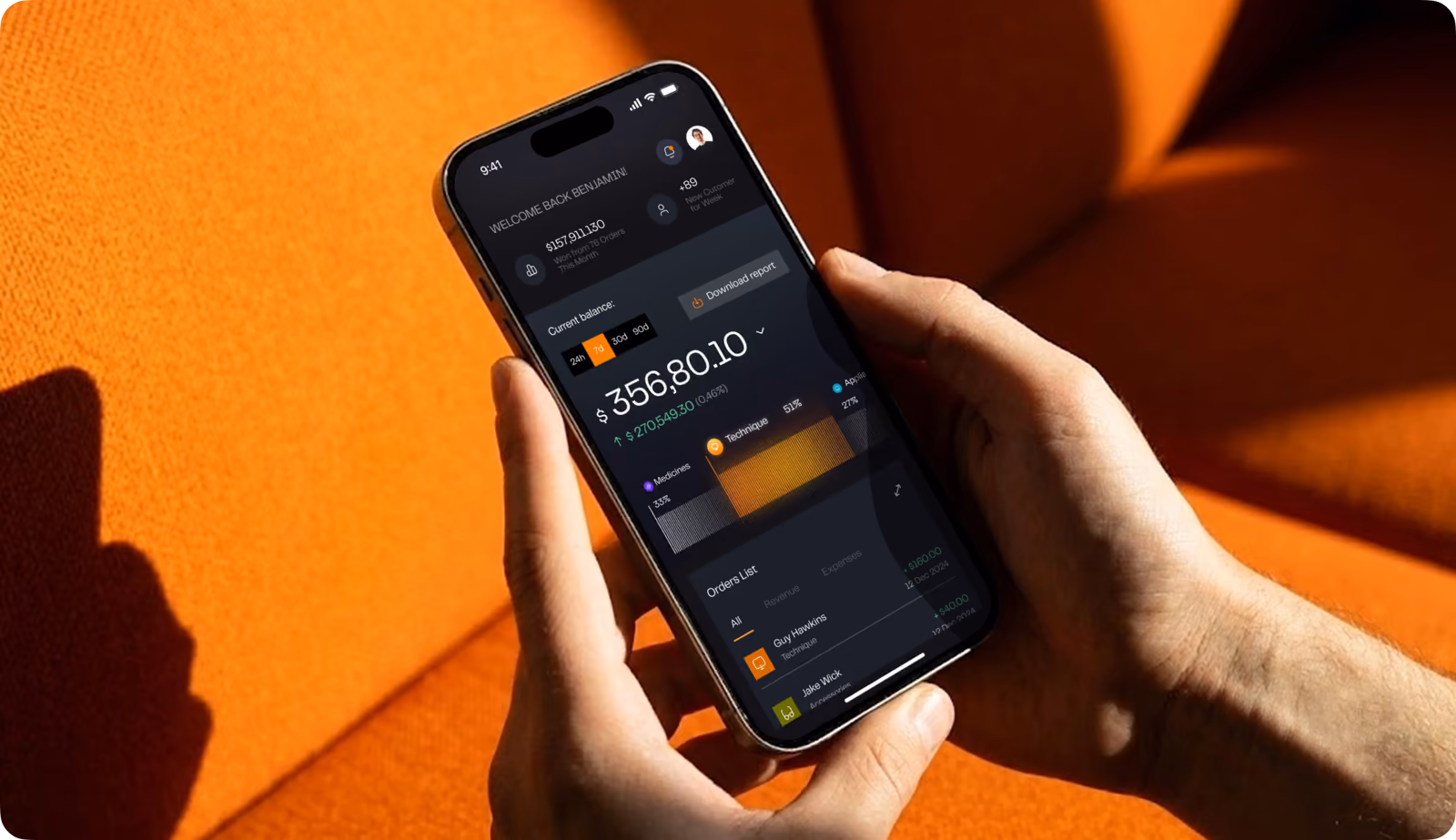 Kinves app screens on a phone mockup