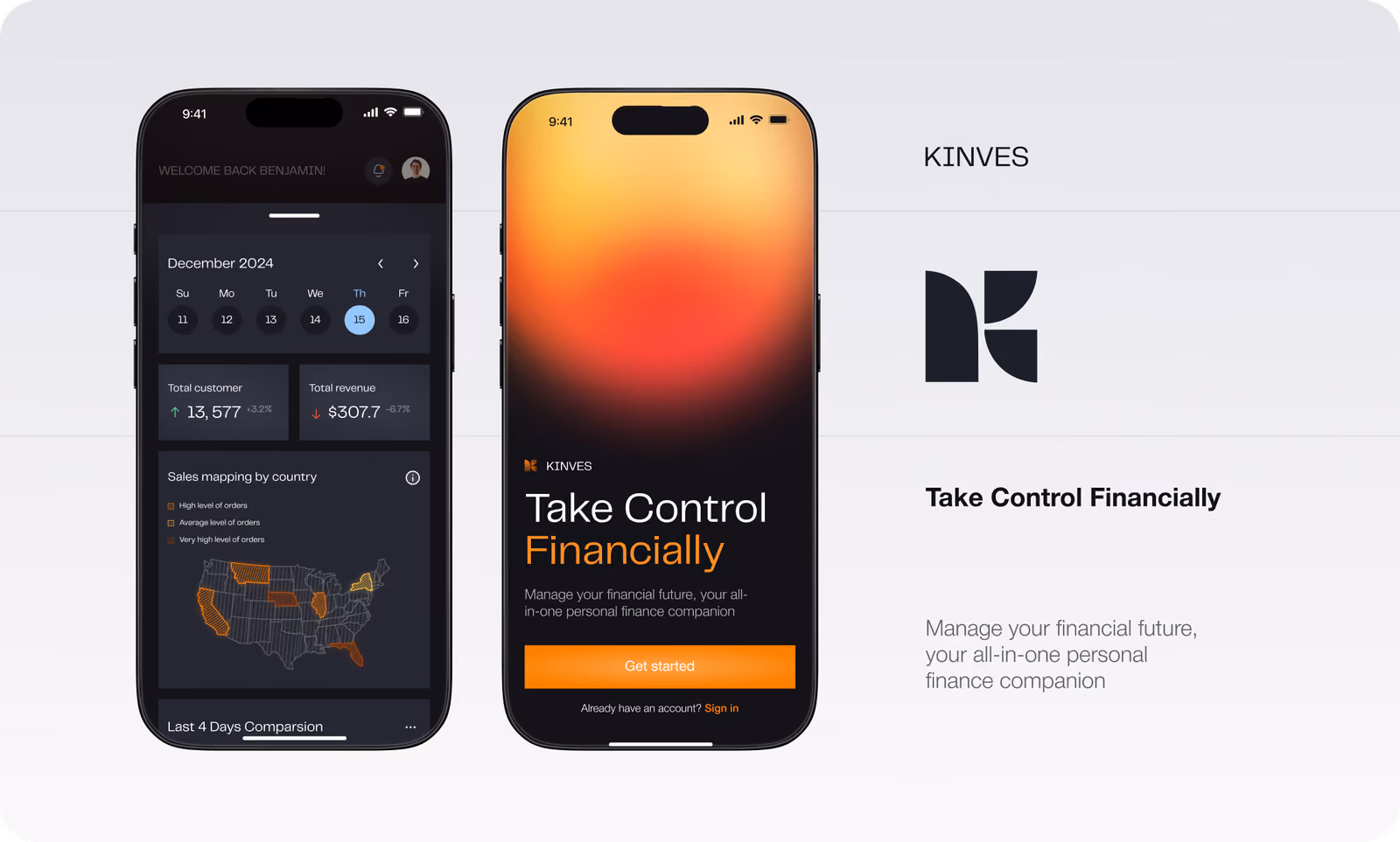 Kinves home and transfer screens
