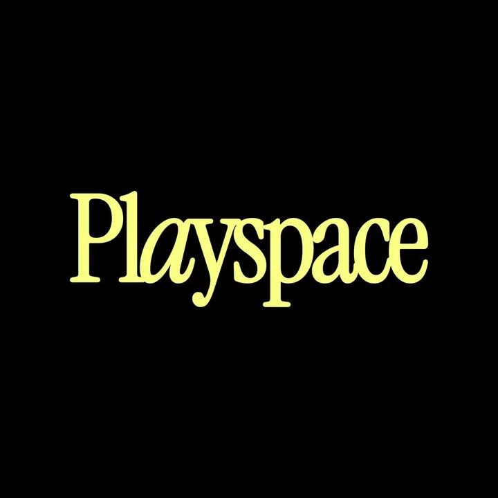 Playspace serif wordmark in soft yellow on black